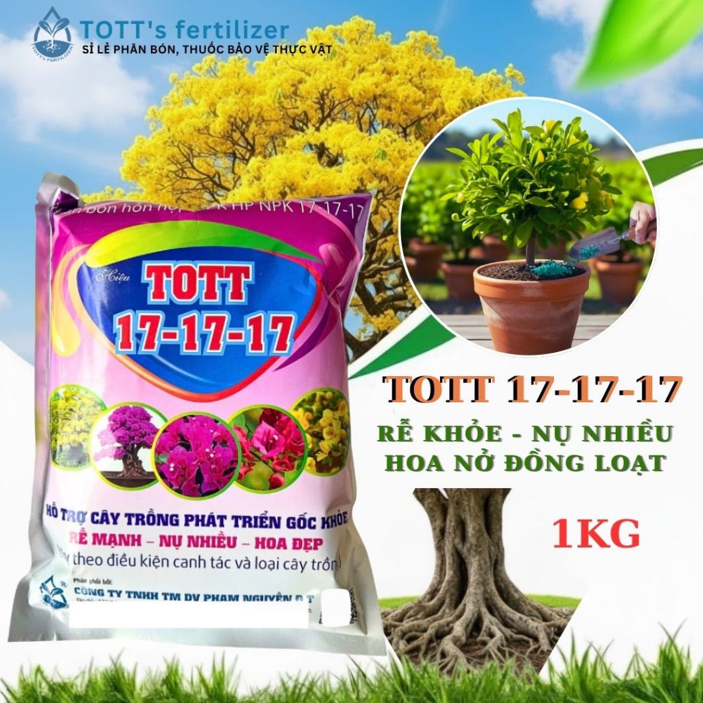 (COMBO 3 GÓI) NPK 17-17-17 + TE gói 1kg, siêu nở gốc mai, phì gốc mai và cây kiểng TOTT's fertilizer