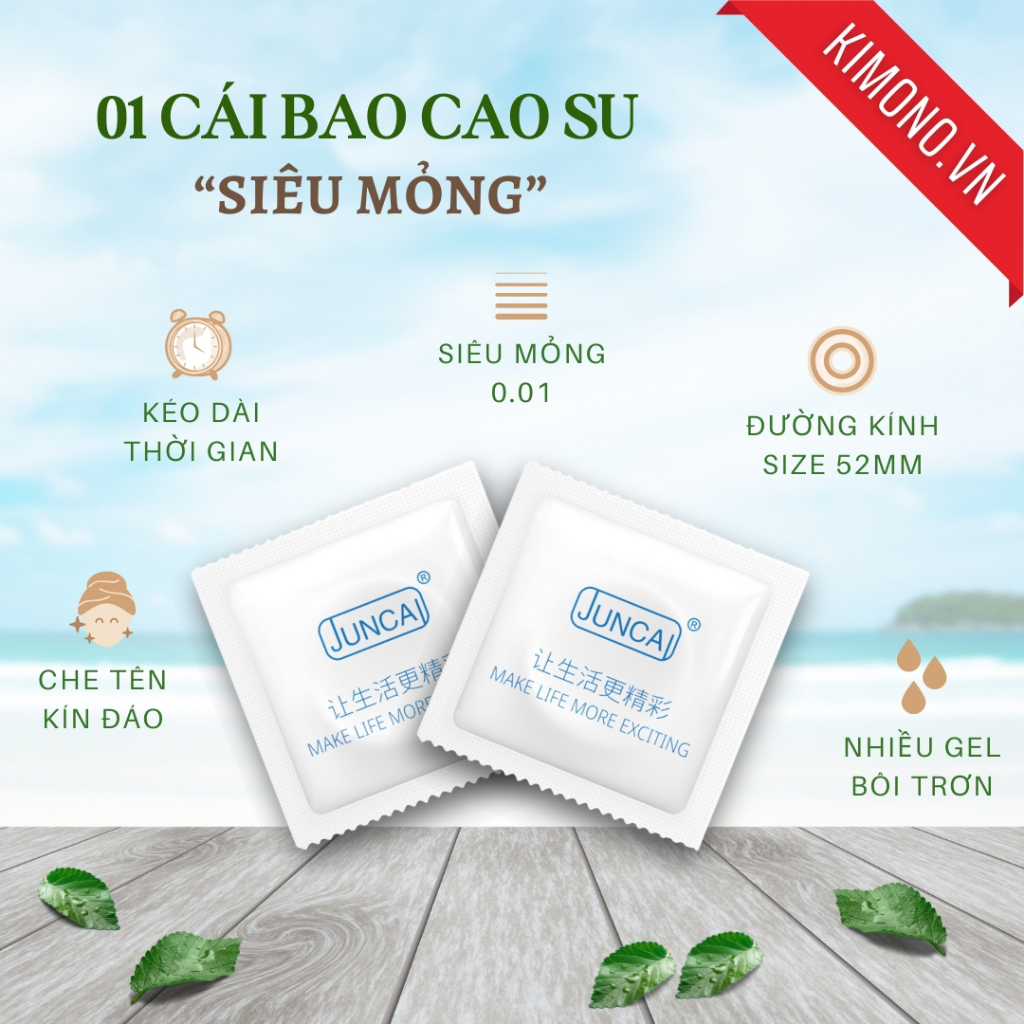 [QUÀ TẶNG] Bao cao su Juncai siêu mỏng, gel bôi trơn kéo dài thời gian, bcs 001 gân gai khoái cảm, s
