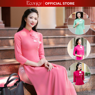  Áo dài nữ truyền thống họa tiết hoa đính cườm mặc các dịp lễ tết truyền thống Econice 25ad2 