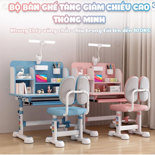  Bộ bàn học sinh A16+ xám mới chống gù chống cận bàn học thông minh cho bé liền giá sách ghế chống gù có để chân 