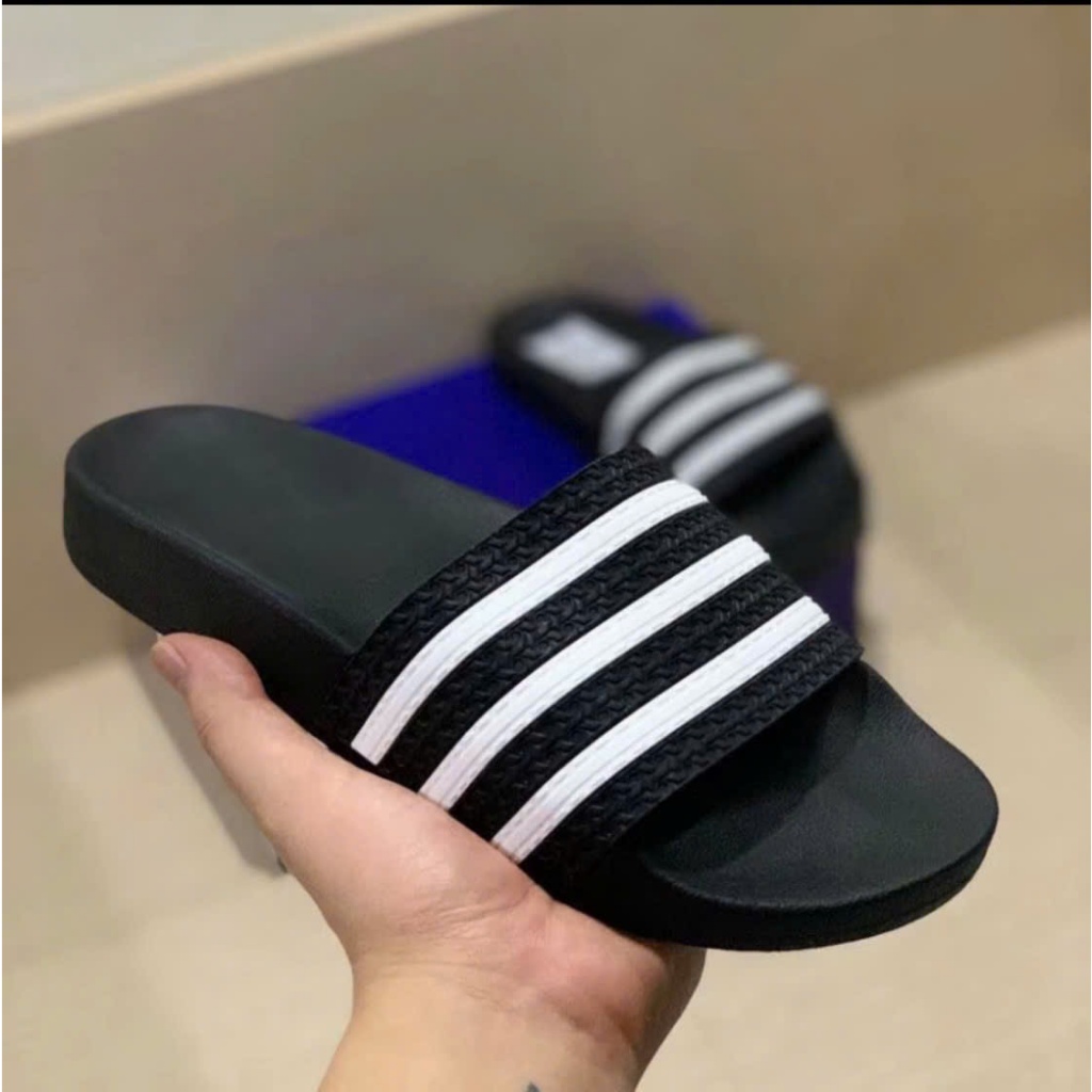 Dép Quai Ngang 3 Sọc Trắng Đen Nam Nữ
