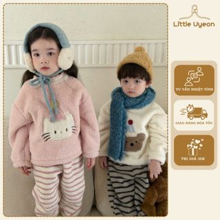 Little Uyeon - Bộ mặc nhà, bộ ngủ lông mềm Hey Honey cho bé, hoạ tiết Kitty, gấu dễ thương, mềm mịn