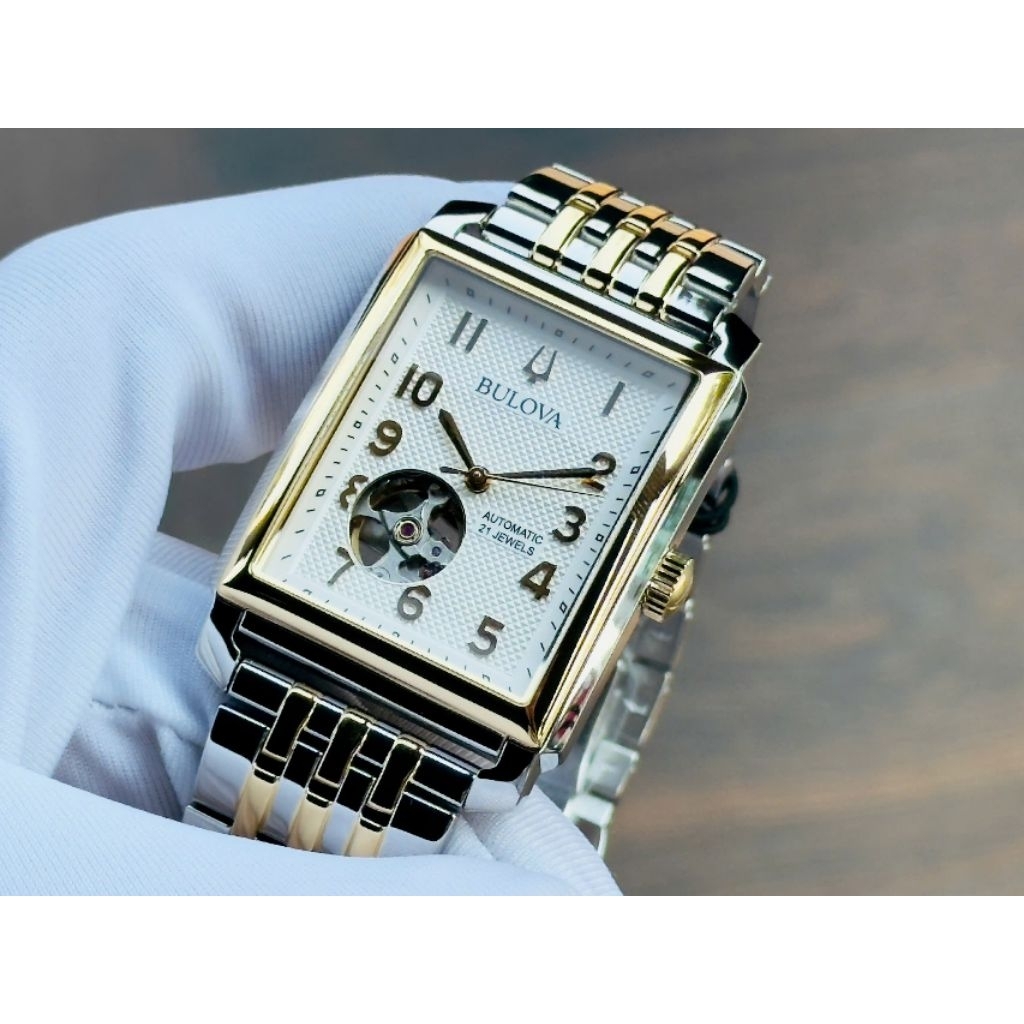 [Chính Hãng 100%] Đồng Hồ Nam Bulova 98A308 Open Heart Demi Gold Men’s Watch Máy Cơ (Automatic) Kính