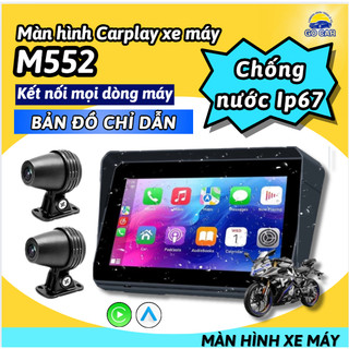 Màn hình xe máy Go Car M552 cảm ứng, kết nối Carplay và Androi auto không dây, ghi hình trước sau HD 1080, chống nước