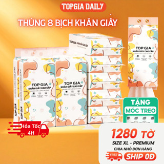  Khăn giấy Top Gia 8 bịch khăn giấy vệ sinh treo tường cao cấp tặng kèm móc treo tường 