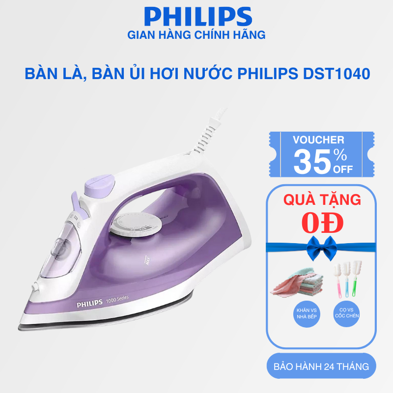 Bàn Ủi Hơi Nước PHILIPS DST1040/30 - Ngăn Chứa Nước 250ml - Hơi Phun Liên Tục 25g/ph - Hàng Chính Hãng Bảo Hành 24 Tháng