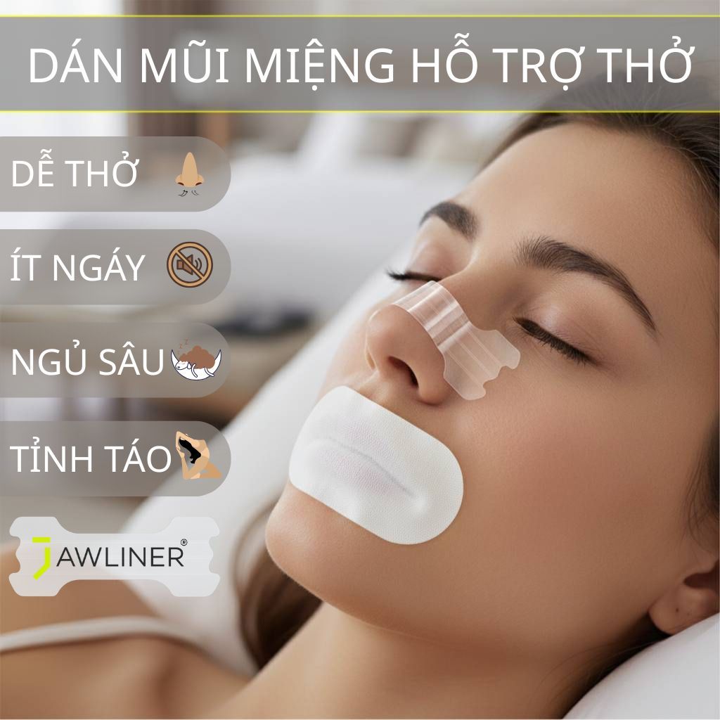 Miếng băng dán thông mũi, miệng hỗ trợ thở, giảm ngáy tăng oxy giúp ngủ ngon nose tape, mouth tape