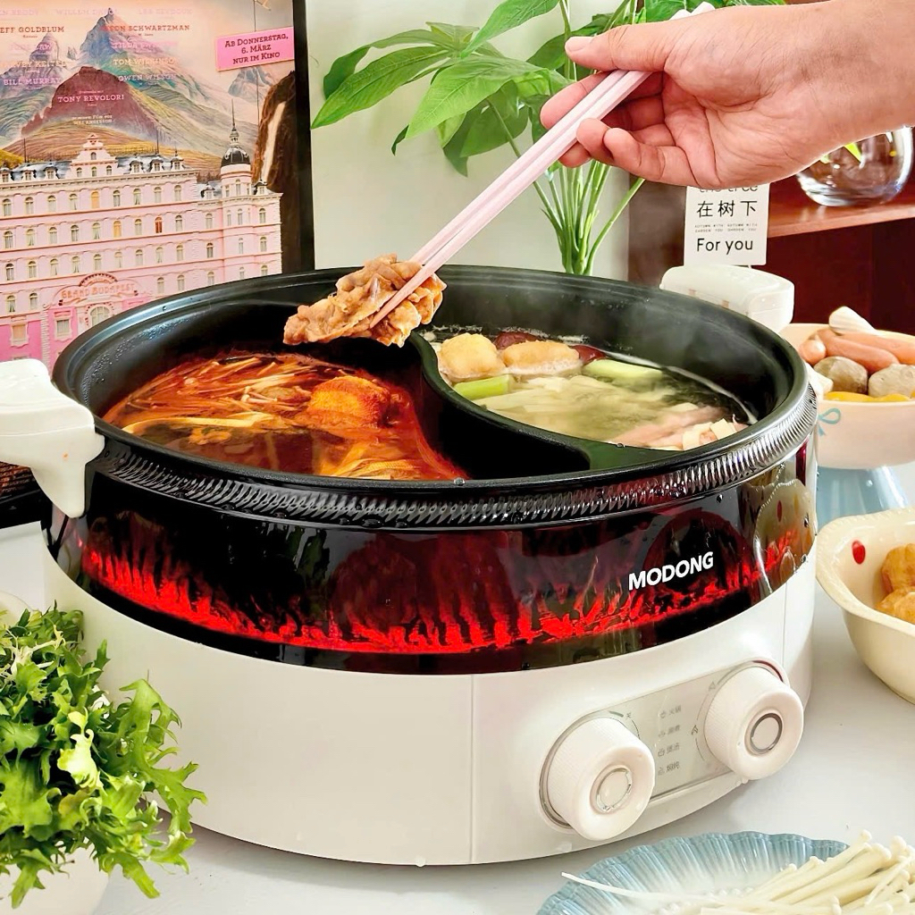 (Sẵn) Nồi lẩu 2 ngăn Modong dung tích 8L chính hãng bảo hành 12 tháng , Nồi lẩu điện uyên ương Modon