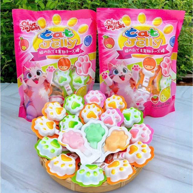 (Túi 258gr) Thạch que trái cây sũa chua phô mai hình chân mèo, hình kem mix nhiều vị phô mai thạch sữa chua Zaizai