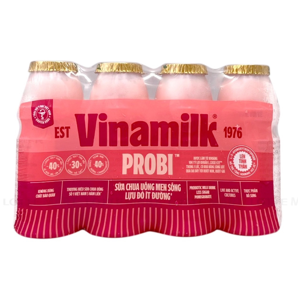 Sữa Chua Uống Probi Ít Đường Vị Lựu Đỏ – Lốc 4 × 130ml | 104 tỷ lợi khuẩn L.Casei 431™