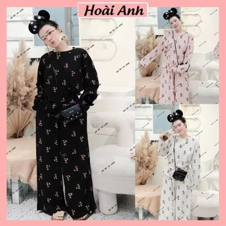 Set Bộ Đồ Nữ Len Thỏ In Nhiều Hình Mickey Mix Quần Xuông Rộng Nhiều Miecky Siêu Cute Freesize