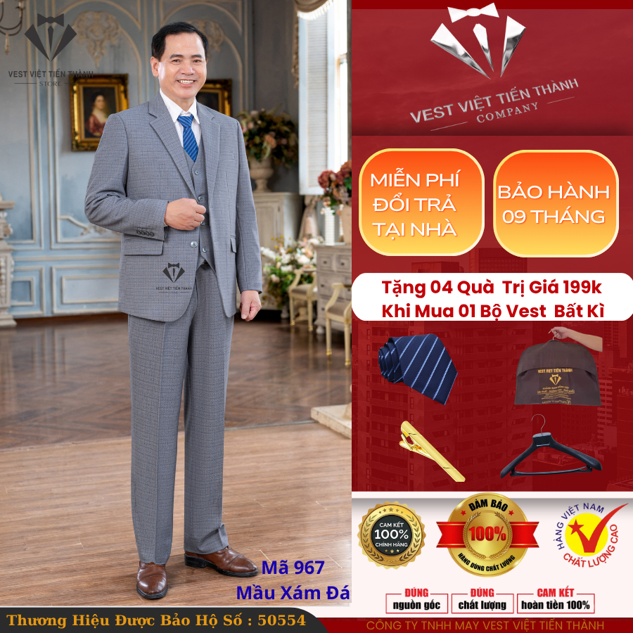 Bộ vest nam trung niên chất liệu tuýt si nhập khẩu ấn độ vest việt tiến thành