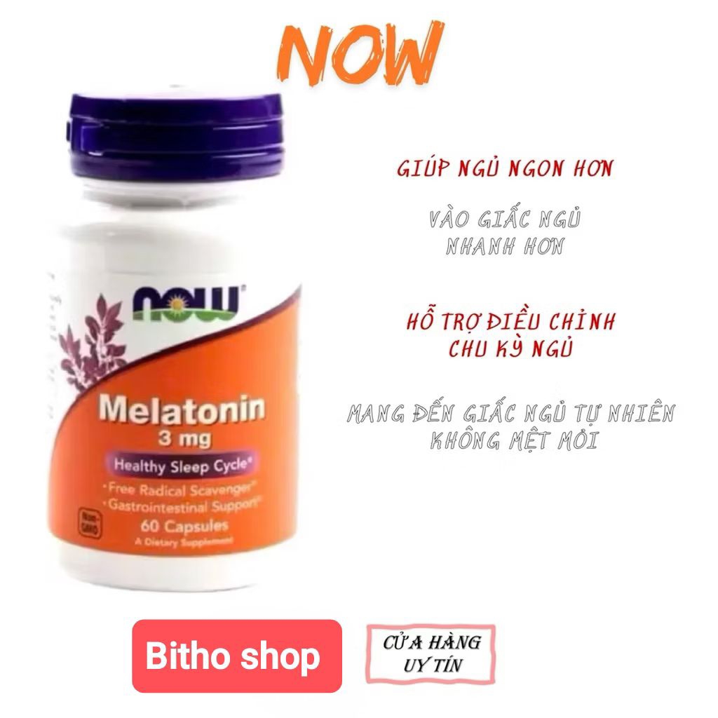 Viên melatonin 3mg Now của Mỹ Giúp giấc ngủ ngon không gây mệt mỏi