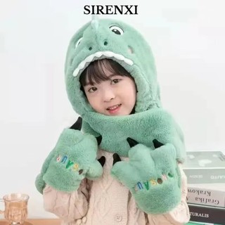 Bộ khăn quàng cổ mũ trẻ em SIRENXI, Găng tay khăn trùm đầu khủng long lông thú giả cho trẻ em, Bảo vệ cổ dễ thương Chống