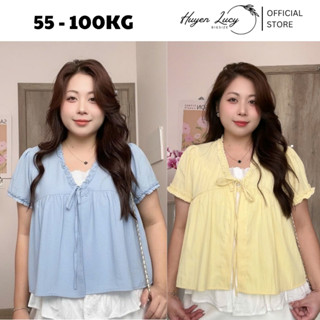  ÁO HAI LỚP PHỐI TƠ MỀM thiết kế cách điệu có dây nơ buộc ở cổ đi học đi chơi hot trend Huyền Lucy Bigsize 