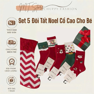  Combo 5 Đôi Tất Vớ Noel Cổ Cao Cho Bé Trai Bé Gái Giữ Ấm Chân 