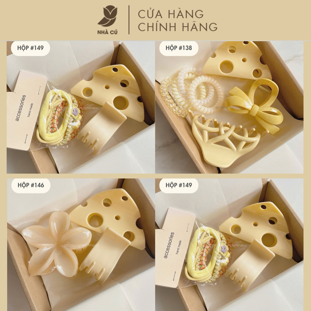 [MÀU VÀNG] Hộp Quà Tặng Kẹp Tóc Nữ NHÀ CÚ Cài Tóc Hoa, Nơ, Gấu Bông Kèm Giấy Lót Đẹp Tặng Bạn Gái Sinh Nhật 8/3 20/10