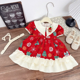  Váy Noel cho bé gái chất thô mềm mịn | Đầm Giáng Sinh bé gái dáng xòe dễ thương 8–28kg 