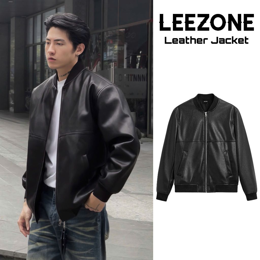 Áo khoác Da PU nam LeeZone dày đẹp cao cấp | Bomber Da PU Full Đen