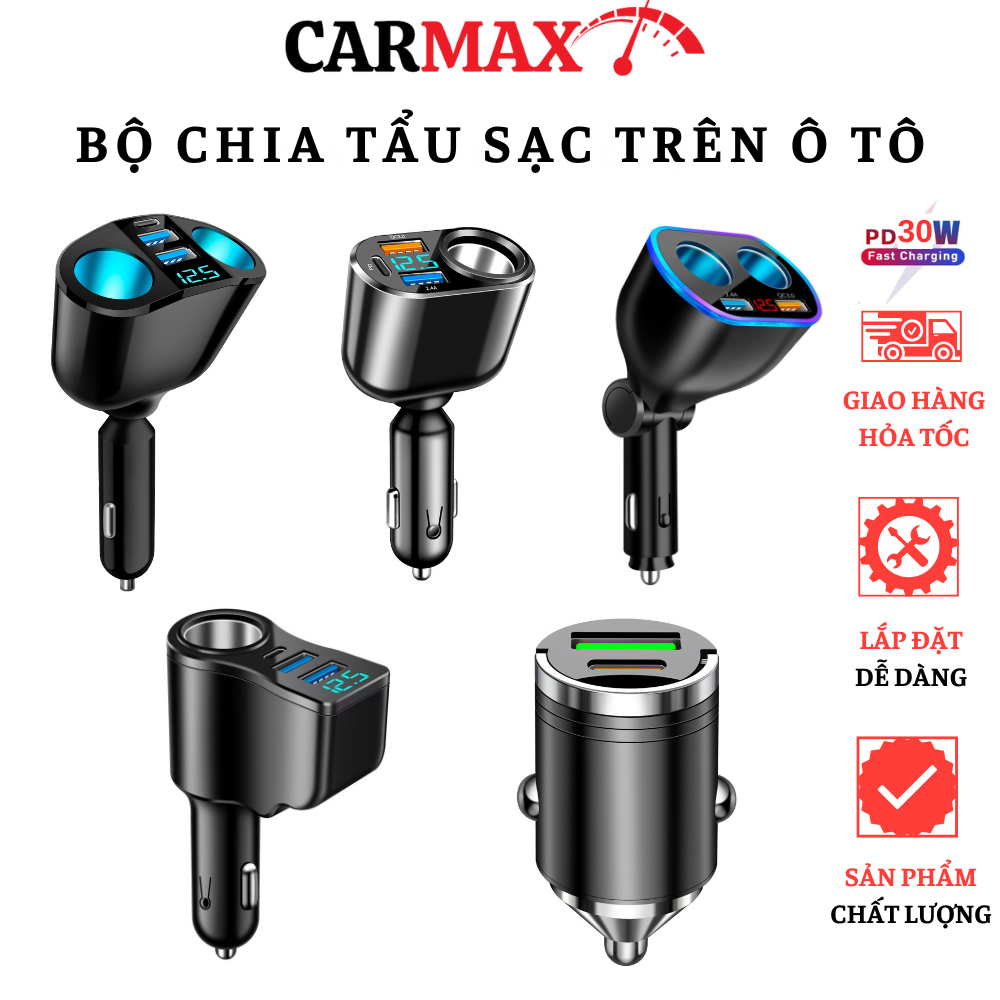 Tẩu sạc nhanh ô tô Bộ chia tẩu sạc ô tô 2 nguồn