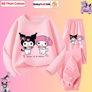  Bộ Quần Áo Dài Tay Thu Đông Hình Kuromi Cho Bé Gái BABYMALL Chất Thun Cotton Co Dãn Mềm Mịn 