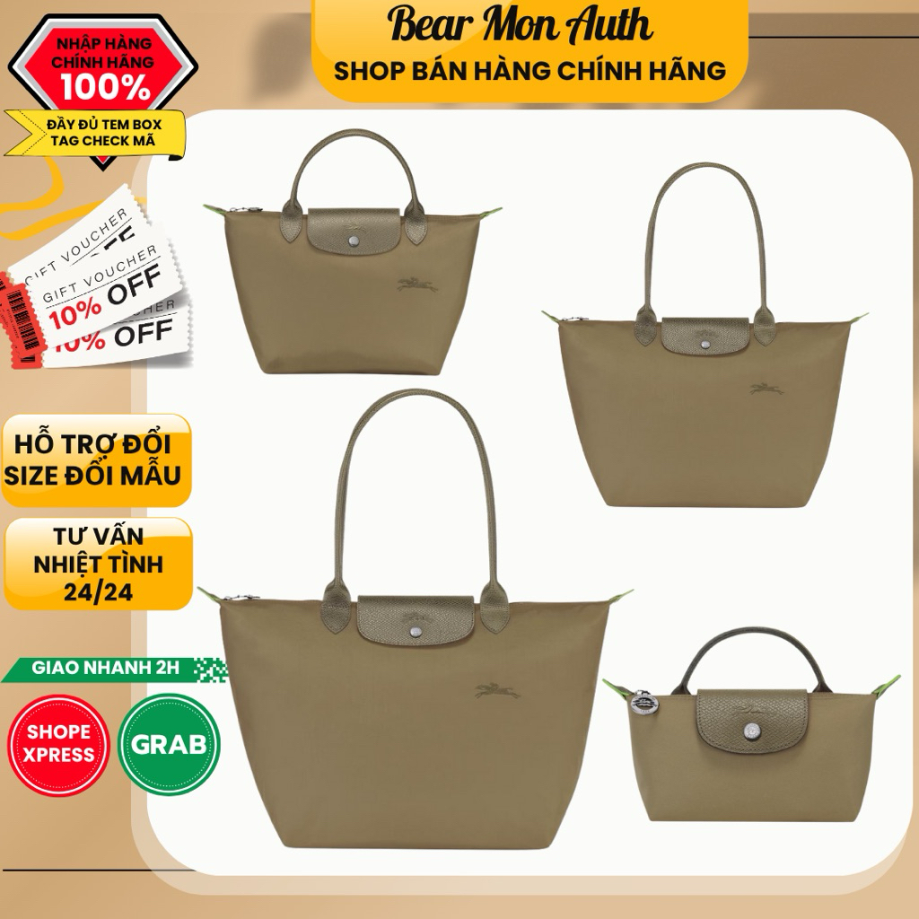 Túi Xách Longchamp Le Pliage Green Size M / L Tote Bag Artichoke