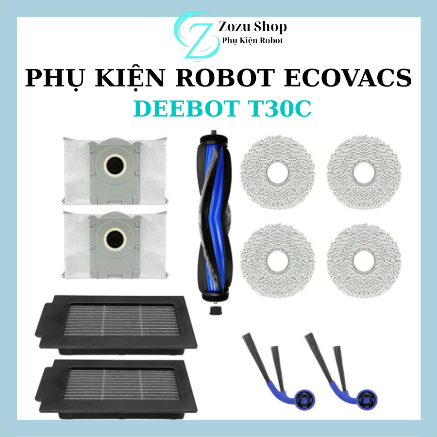 Phụ kiện robot hút bụi Ecovas Debot T30C, Khăn lau, Chổi Chính, Chổi cạnh, Túi rác, Lọc bụi