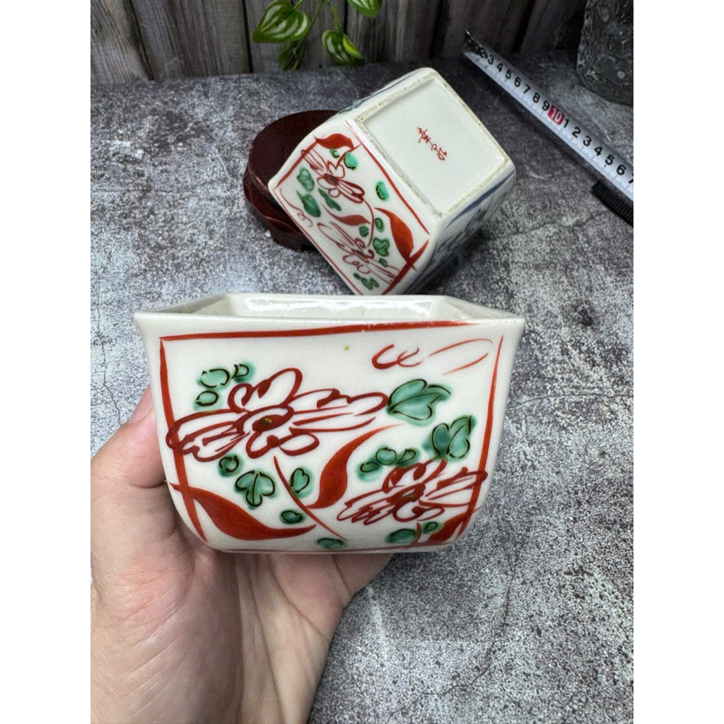 CẶP 2 Chén chè size nhỏ vě hoa gốm sứ Nhật đẹp