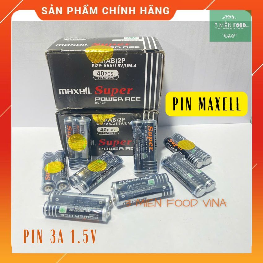 Pin 3A MAXELL 1.5V- Pin AAA ,1 hộp 40 viên Pin Tiểu Nhỏ, Dùng Cho Remote Máy Lạnh(tv), Đồ Chơi.. 3 MIỀN FOOD VINA