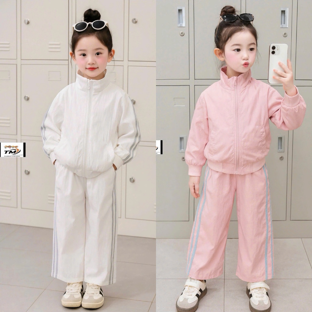 Sét bộ áo Gió  cho bé Gái chất liệu áo gió mềm size 10-35kg ( Sét bộ gió trắng hồng)