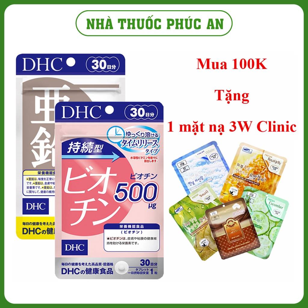 Combo viên uống DHC giúp tóc chắc khoẻ, ngăn rụng tóc, ngừa mụn 30 ngày (DHC Kẽm và DHC Biotin)
