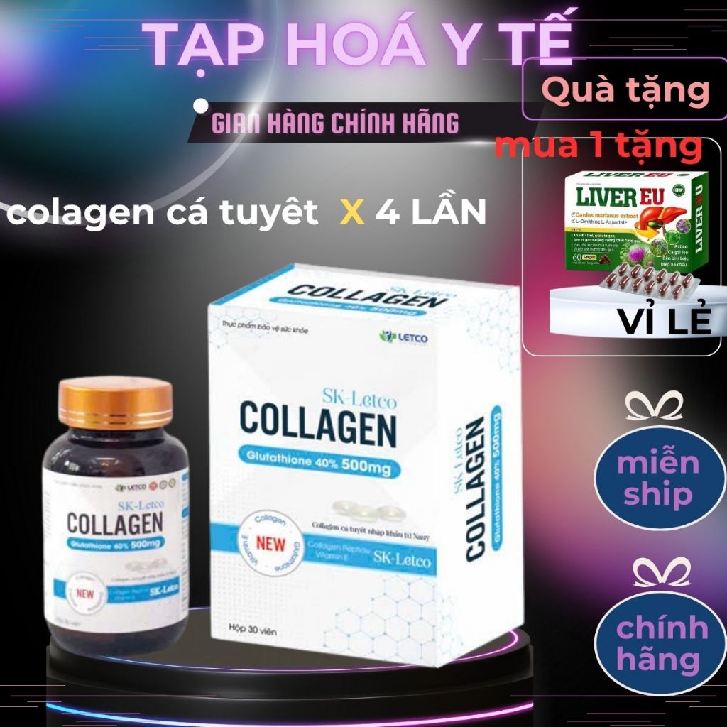 Viên uống trắng da, mờ nám Collagen + Glutathion. Hộp 30 viên (colagen, glutathion