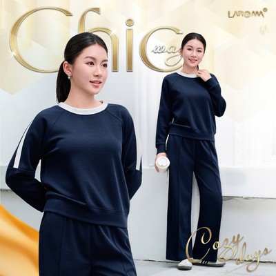 LAROMA Bộ Quần Áo Nỉ Thu Đông Cổ Chui Quần Suôn Cho Nữ | Sọc Đơn - Co dãn 4 chiều - Giữ Ấm - Mềm Mại