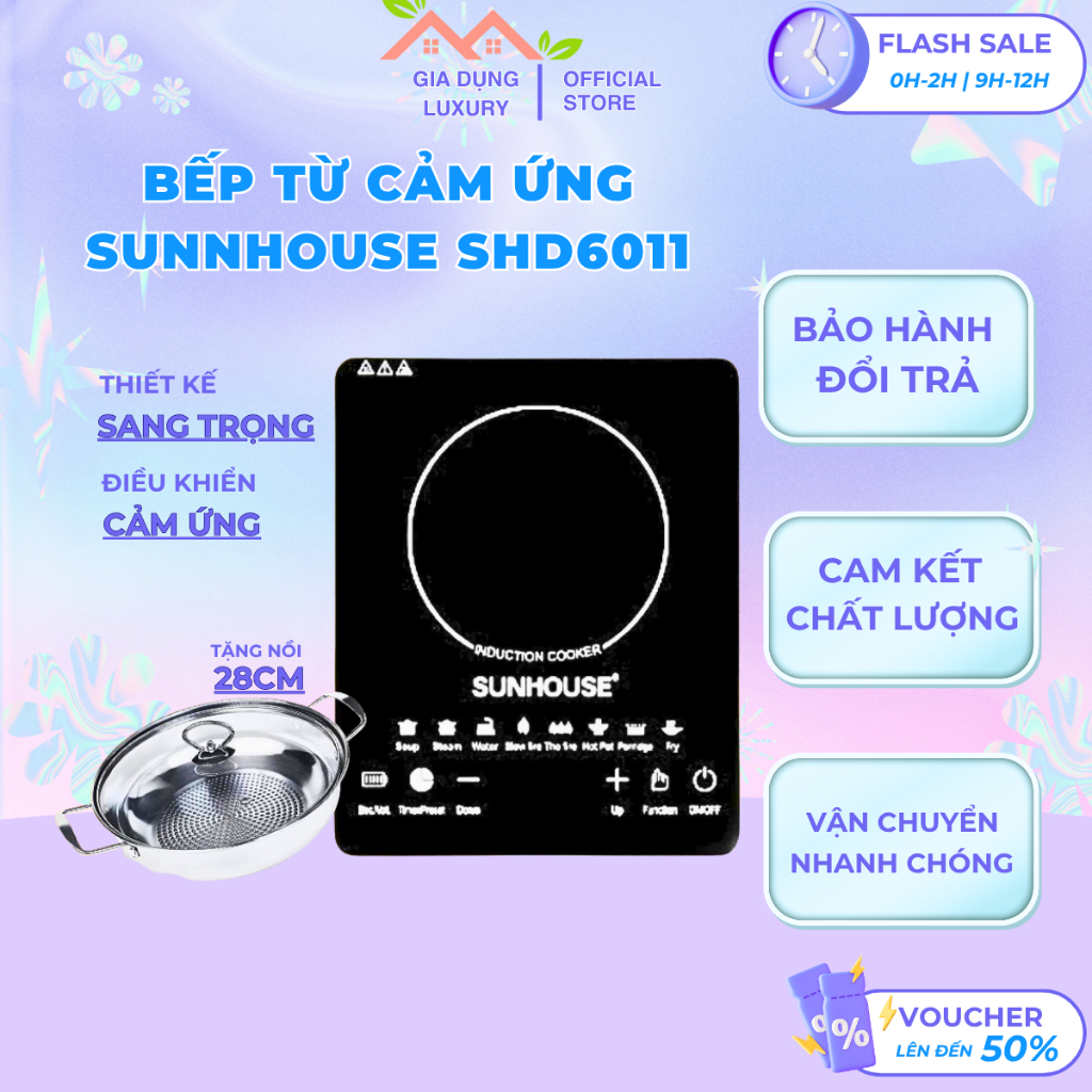 Bếp TỪ SUNNHOUSE SHD6011 Thế hệ mới Bảo Hành 12 Tháng, Bếp hồng ngoại Công suất 2200W Điều khiển cảm ứng - LUXURY