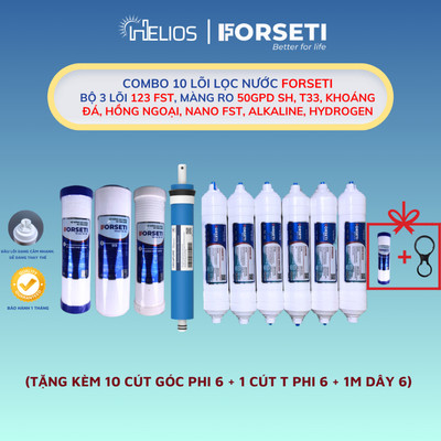 Combo 10 lõi lọc Forseti dùng cho máy lọc RO, cốc lọc 10 inch (màng RO Sunhouse) - Công suất 15 lít/h