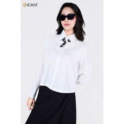 Áo Sơ Mi Nữ 𝐂𝐂𝐇𝐀𝐓 Dáng Suông Đan Smocking Chất Liệu Cao Cấp 55FDT2001ST