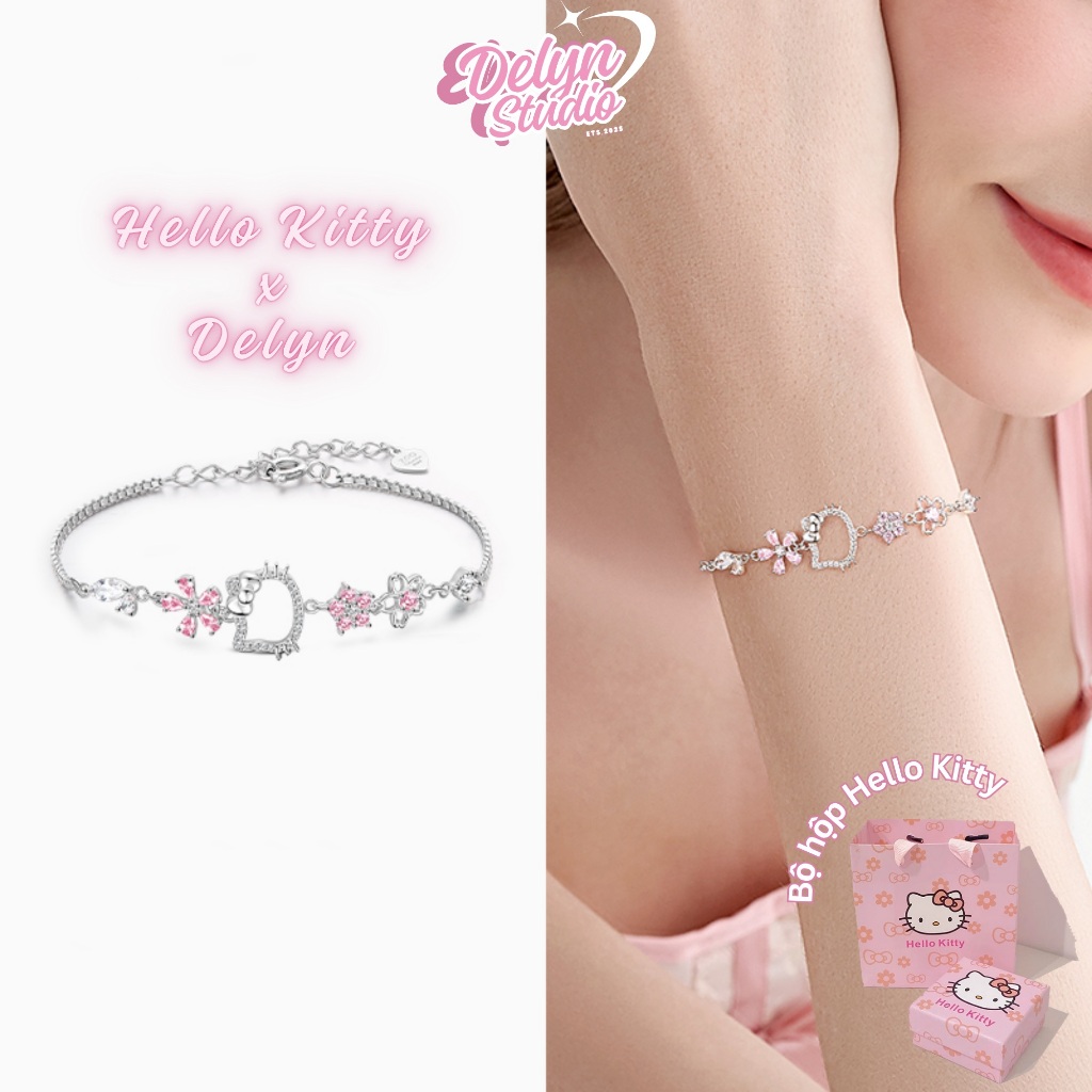 [Quà 8/3] Bộ quà tặng lắc tay Hello Kitty Titanium cho nữ kèm túi đáng yêu không gỉ Freesize - MFHK