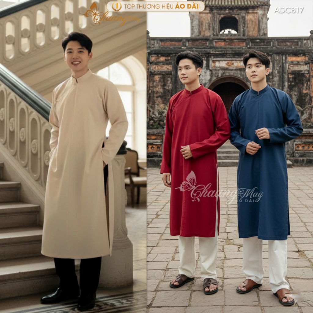 Áo dài Nam thiết kế cách tân truyền thống CHAANG may sẵn ADC817 áo dài cài tua chuông chụp hình dự tiệc cưới lễ tết đẹp