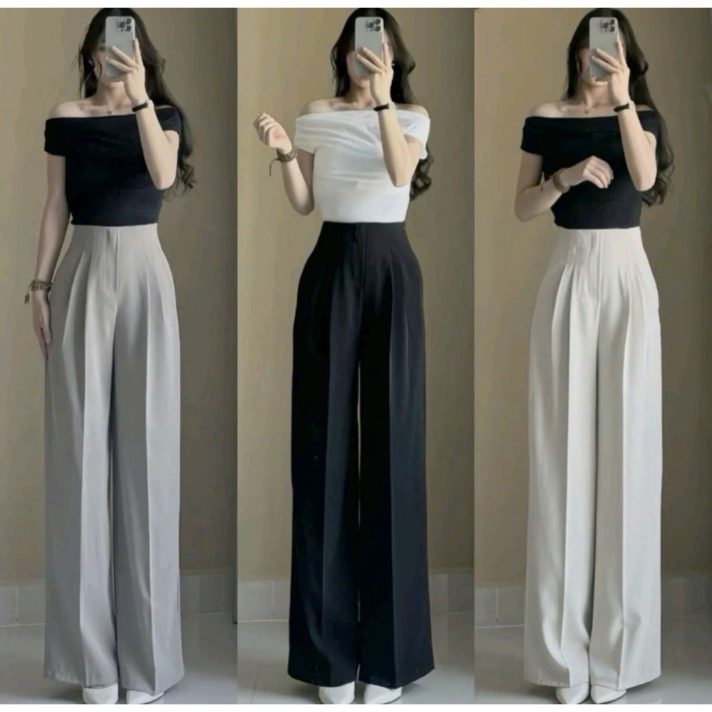 Quần Tây Nữ Ống Suông Cạp Liền Lưng Cao Khóa Sườn Chất Gold Mỹ Mềm Rũ Tôn Dáng Thời Trang 2025