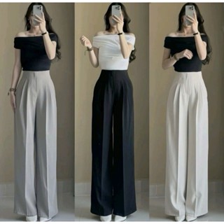 Quần Tây Nữ Ống Suông Cạp Liền Lưng Cao Khóa Sườn Chất Gold Mỹ Mềm Rũ Tôn Dáng Thời Trang 2025