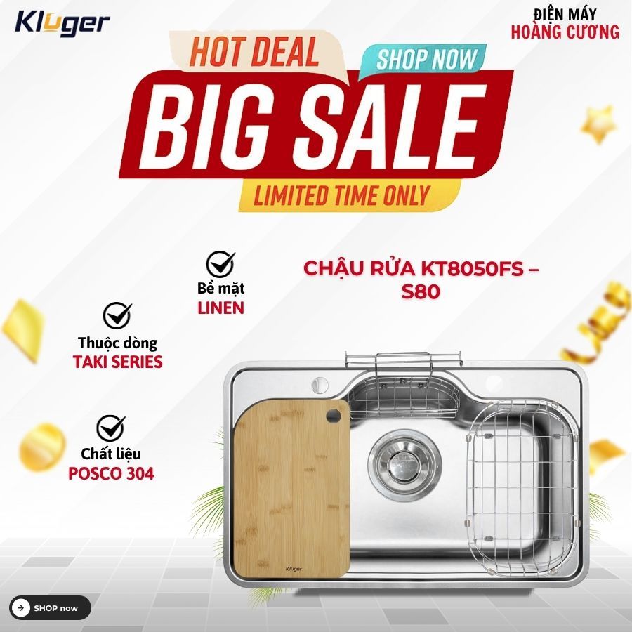 Chậu rửa chén Kluger KT8050FS – S80 - Inox Bền Đẹp, Rửa Sạch Dễ Dàng
