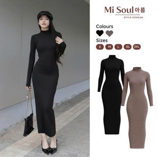 Váy Len Ôm Dáng Dài Xẻ Phía Sau/ Không Xẻ, Cổ 3 Phân/ Cổ Tròn Chất Len Lông Thỏ Misoul, Váy Maxi Mùa Đông Ôm Body 360