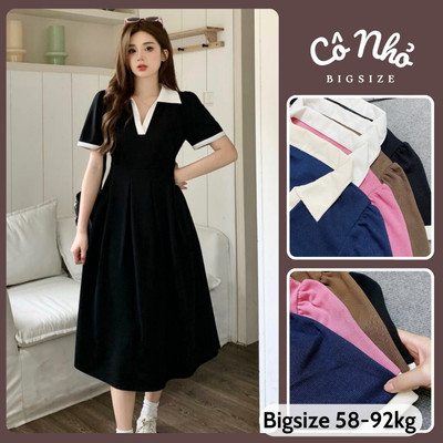 Đầm Thiết Kế Bigsize Nữ Dáng Dài Thanh Lịch Đầm Polo Tay Ngắn Bồng Cho CHubby 58-92kg A689