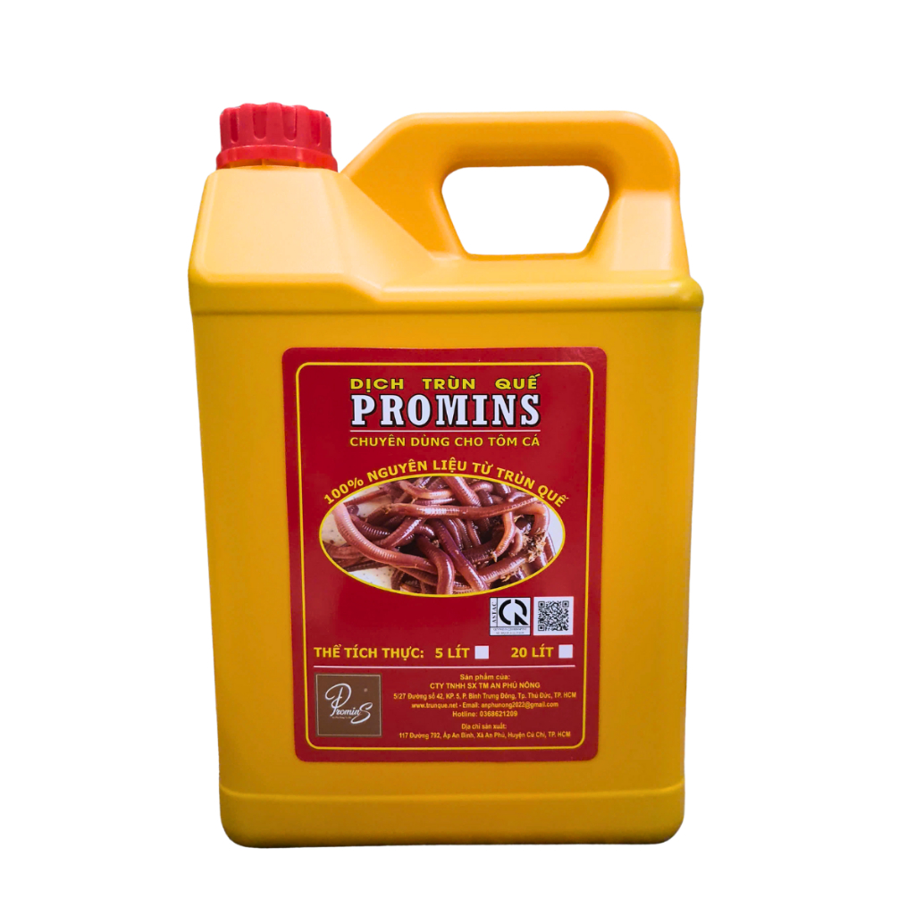 Dịch Trùn Quế Promins Can 5 lit dùng nuôi cá tra - Nuôi trứng nước, làm cá bột