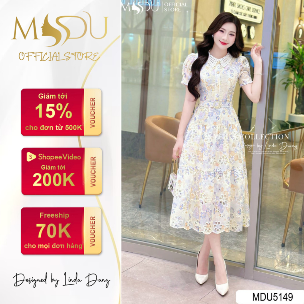 Váy Thiết Kế MDU5149 Dáng Suông Midi Thanh Lịch Họa Tiết Hoa Thêu Nổi Pastel Từ MDU