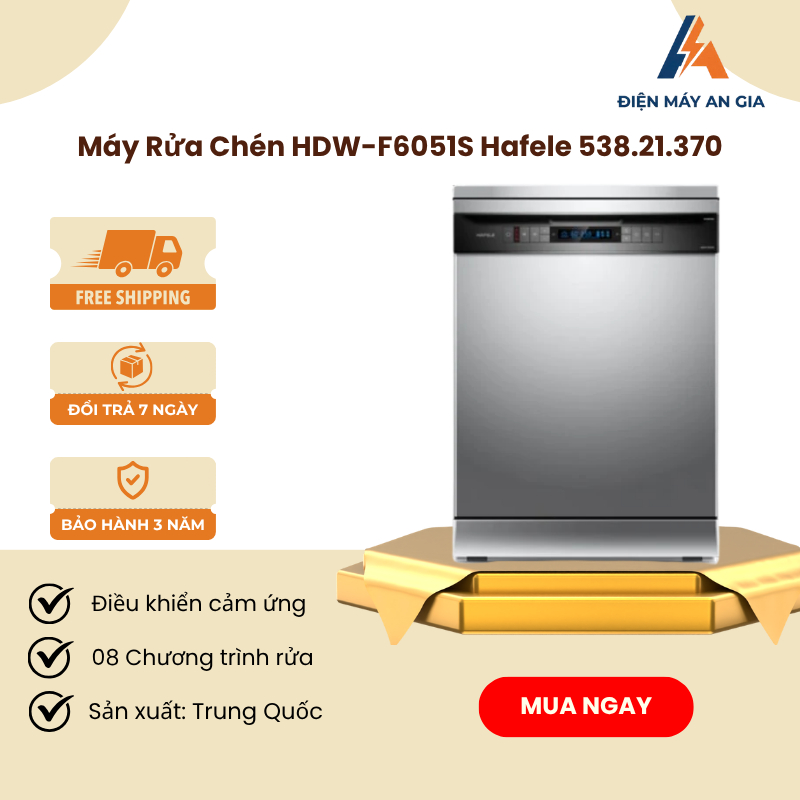 Máy rửa chén độc lập Hafele HDW-F6051S 538.21.370 – 15 bộ, 8 chương trình rửa, công suất 2100W - PEB