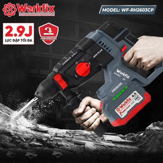  Máy khoan đục bê tông pin 3 chức năng WORKFIX WF-RH2603CP Lực đập 2.9J ANTI_KICKBACK - Chân M21 