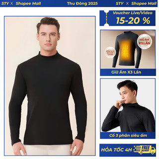  Áo Giữ Nhiệt Nam Lót Nỉ STY Dài Tay Cao Cấp Form Ôm Body Cổ Cao Mềm Mịn Co Dãn 4 Chiều - TD42 