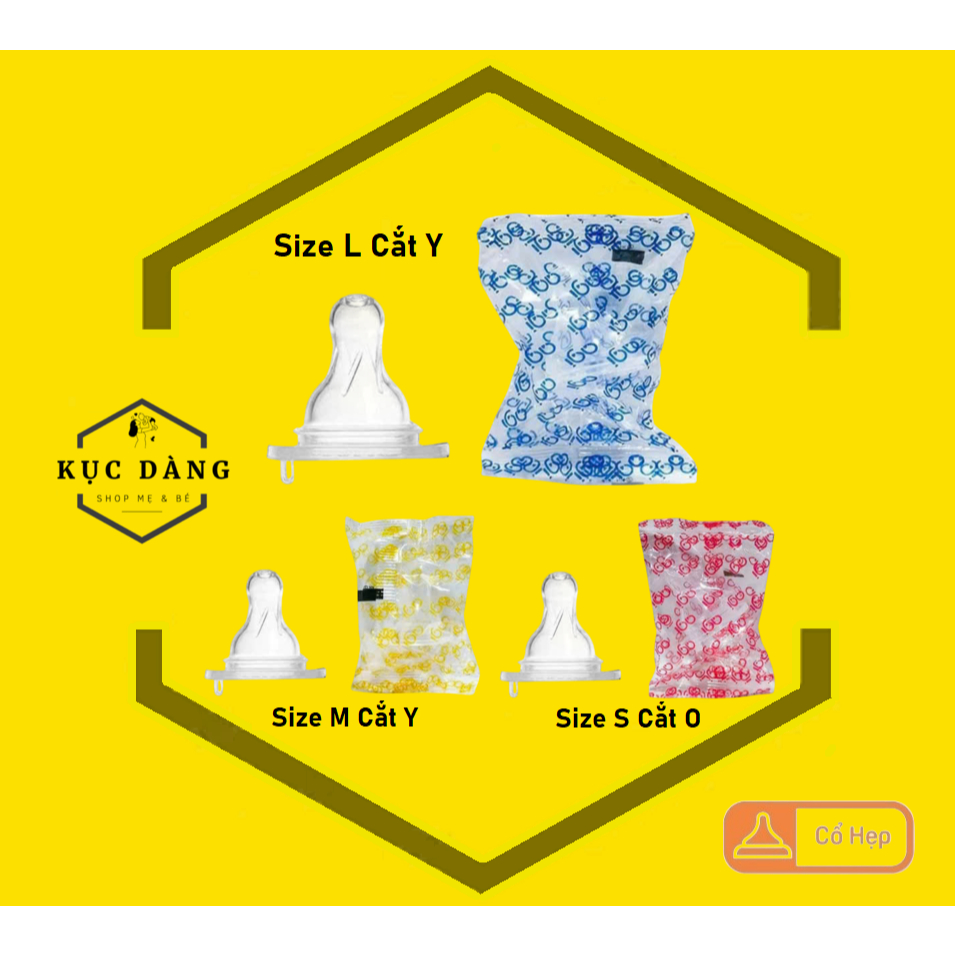 Núm vú AGI Núm ty cổ hẹp silicon siêu mềm cho bé size S M L