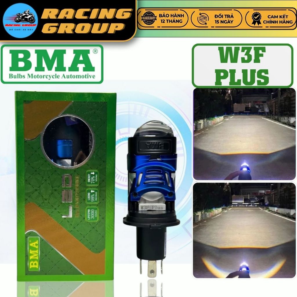 Đèn Pha Bi Led BMA W3F Plus Bản Mới, Công Suất 60W, Nhiệt Màu 5500k Bám Đường Tốt - Bảo Hành 1 Năm